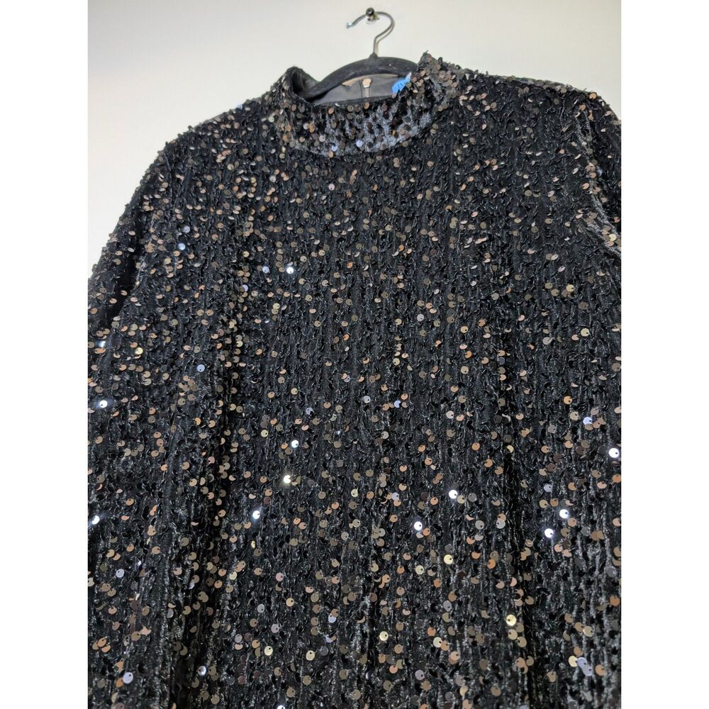 J. McLaughlin Leeza Sequin Dress XL Black Mock Neck 3/4 Sleeve NWT Quiet Luxury - Picture 10 of 11